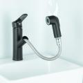 Goose Neck Pull Out Black Bathroom Basin Faucet