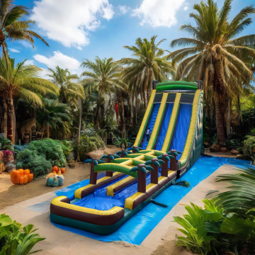 Unisex Giant Inflatable Water Slide - Wild Rapids Palm Tree Design PVC Tarpaulin - On Sale