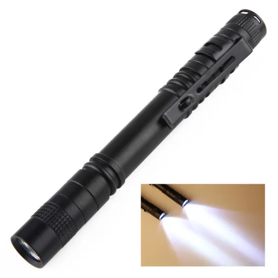 Aluminum Mini Pen Torch LED Flashlight with Clip - Best Selling 2*AAA Battery Operated
