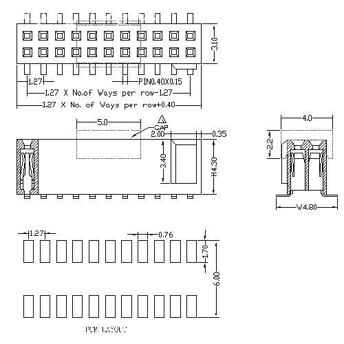 1.27 mm Female Header Dual Row SMT Type With Bump