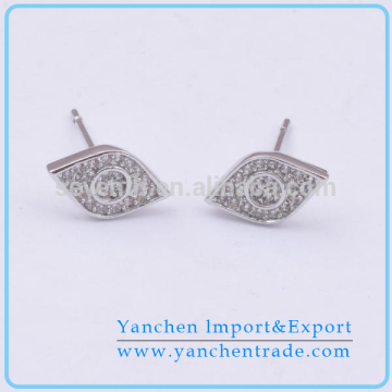 Evil Eye Shaped Rhodium Plated Micro Pave CZ Diamond Wholesale Ear Studs