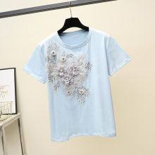 Women Cotton T-Shirt Fashion Embroidery Flower