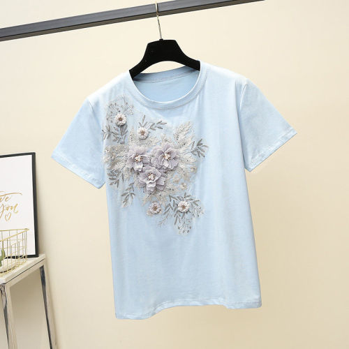 T-shirt in cotone da donna Fashion Ricamo Fiore