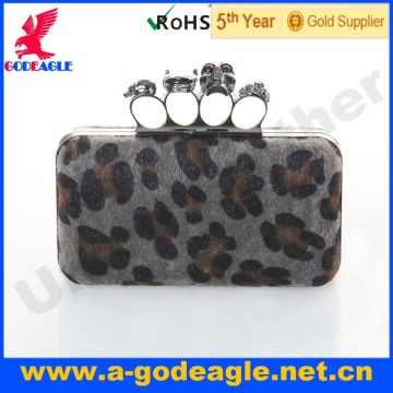 Custom fashion frosted leopard material metal frame evening bags U0012-068