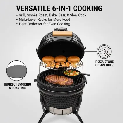 GFTOP Ceramic BBQ Charcoal Kamado Grill with Thermometer