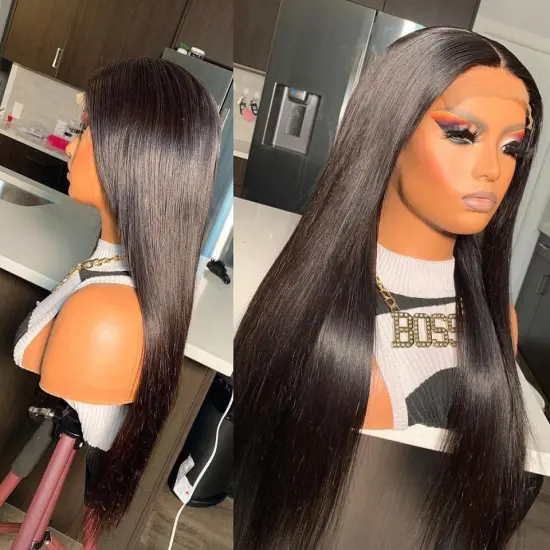 Fast Delivery Cheap Lace Wigs,Thick Long Straight Virgin Brazilian Human Hair Glueless HD Durable 4x4 Swiss Lace Closure Wig