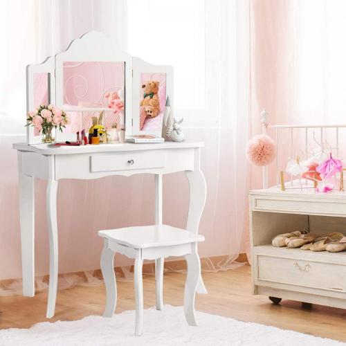 Kids Wooden Vanity Table Set with Writing Desk