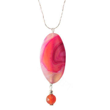 Natural Gemstone Agate Necklace with Silver Chain