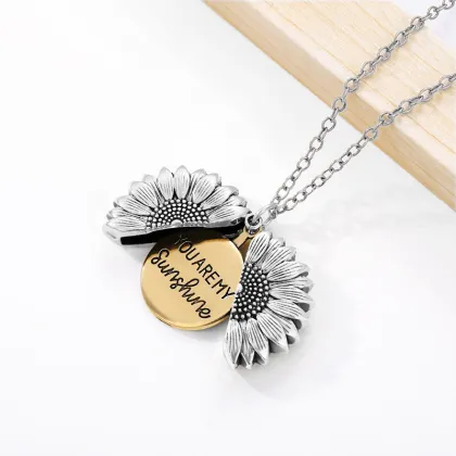 Retro Engraved 'You Are My Sunshine' Stainless Steel Pendant Necklace with Sunflower Design