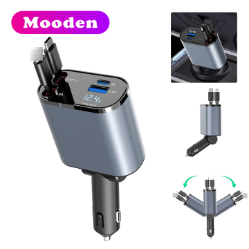 PT-16 Car Charger: Fast Charging & Retractable 4-in-1 60W Multi-Charging Port