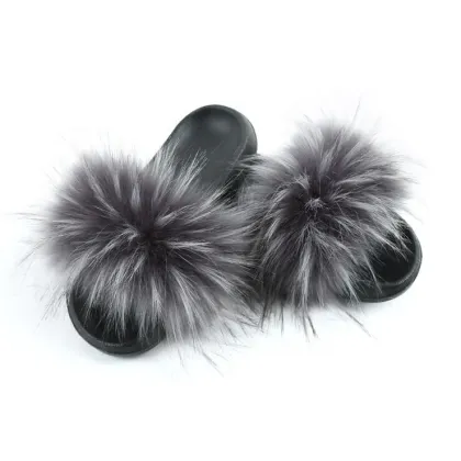 Faux Fur Slides Women Summer Slippers Home Shoes Woman Faux Fur Sandals