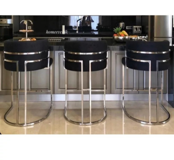 Stainless Steel Frame Velvet Pub Cafe Stools - Counter Height Bar Chairs
