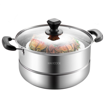 Maxcook 26 سم وعاء البخار الفولاذ المقاوم للصدأ مع غطاء زجاجي