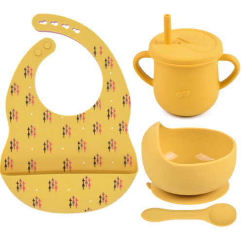 Silikon-Baby-Fütterungs-Set-BIB-Schüssel-Löffel