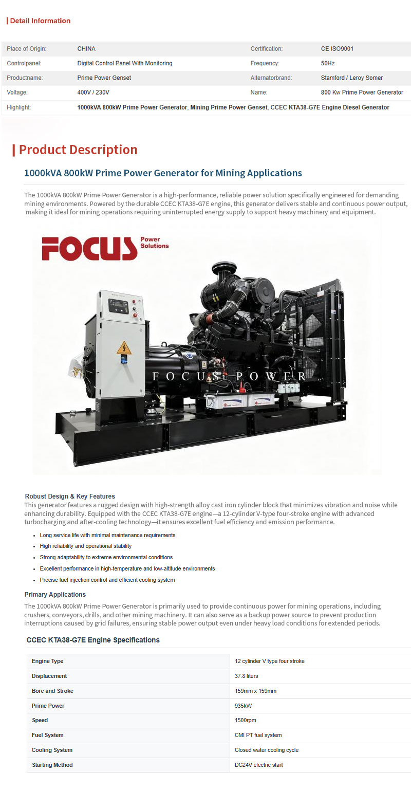 1000kVA-800kW-Prime-Power-Generator-With-CCEC