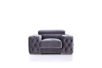 Velvet Chesterfield Sofa with Adjustable Headrest