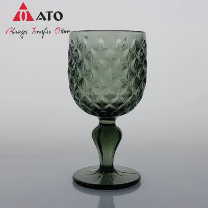 Green Goblet Wine Glass Pressed Green Glass Goblet