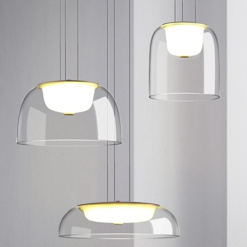 Lustre moderno com lâmpada pendente decorativa de vidro transparente