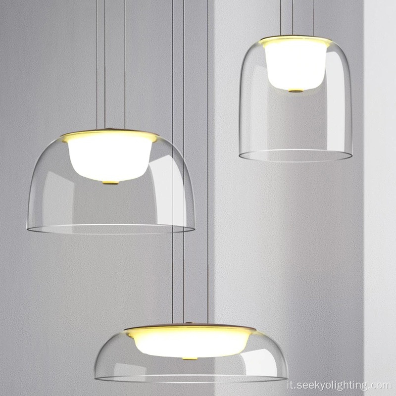 Lampadario moderno con lampada a sospensione decorativa in vetro trasparente