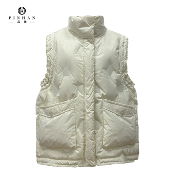 Glossy Nylon Puffer Vest with Stand Collar and Square Pockets