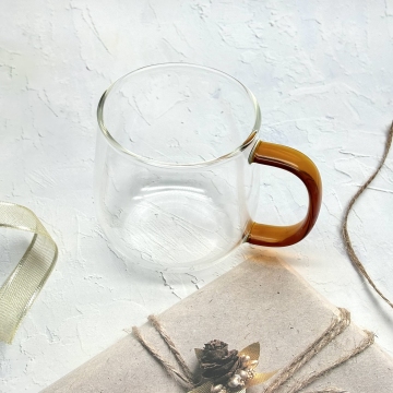 Copa de café comi: vidrio de leche resistente al calor de 380 ml con mango