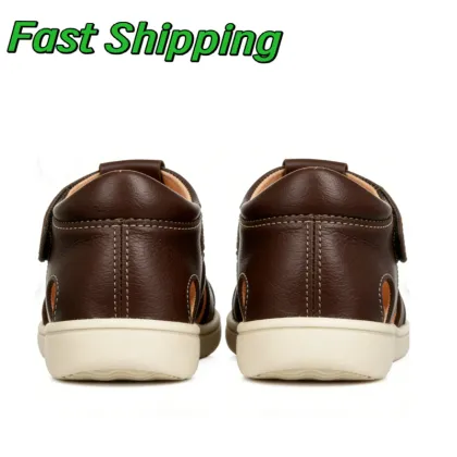 Soft Leather Closed Toe Barefoot Kids Sandals Non Slip Toddler Boys Summer Outdoor Sandals