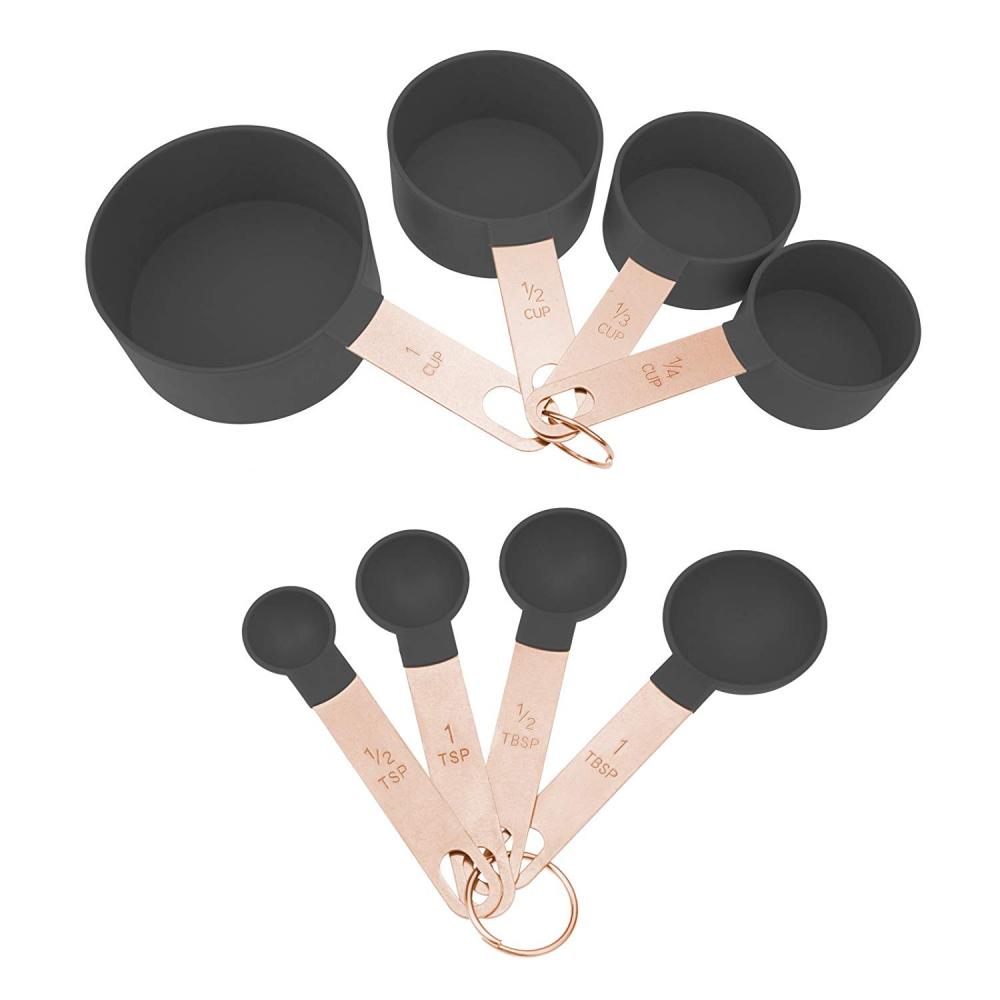 8pcs medindo copos conjunto com alças de ouro rosa