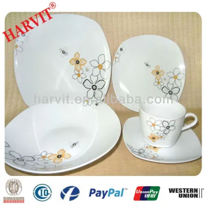20pcs Square Shape Flower Decal Dinnerware Set - Ceramica Porcelain