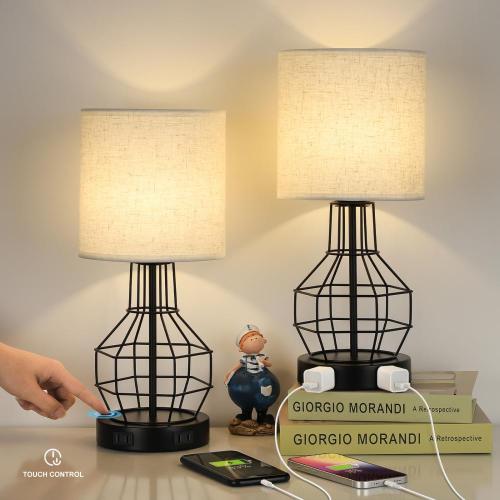 Modern Bedside Nightstand Lamps with 2 AC Ports