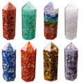 Natural crystal seven chakra aogen energy large hexagonal column ornament seven color wheel single pointed column multicolor