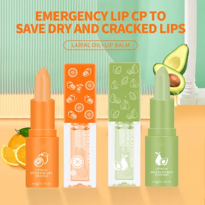 Avocado Orange Moisturizing Lip Care Set - Temperature Changing Lip Balm & Lip Oil