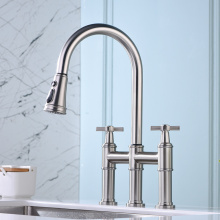 Three Hole Bridge Faucet with Pull-down Spray