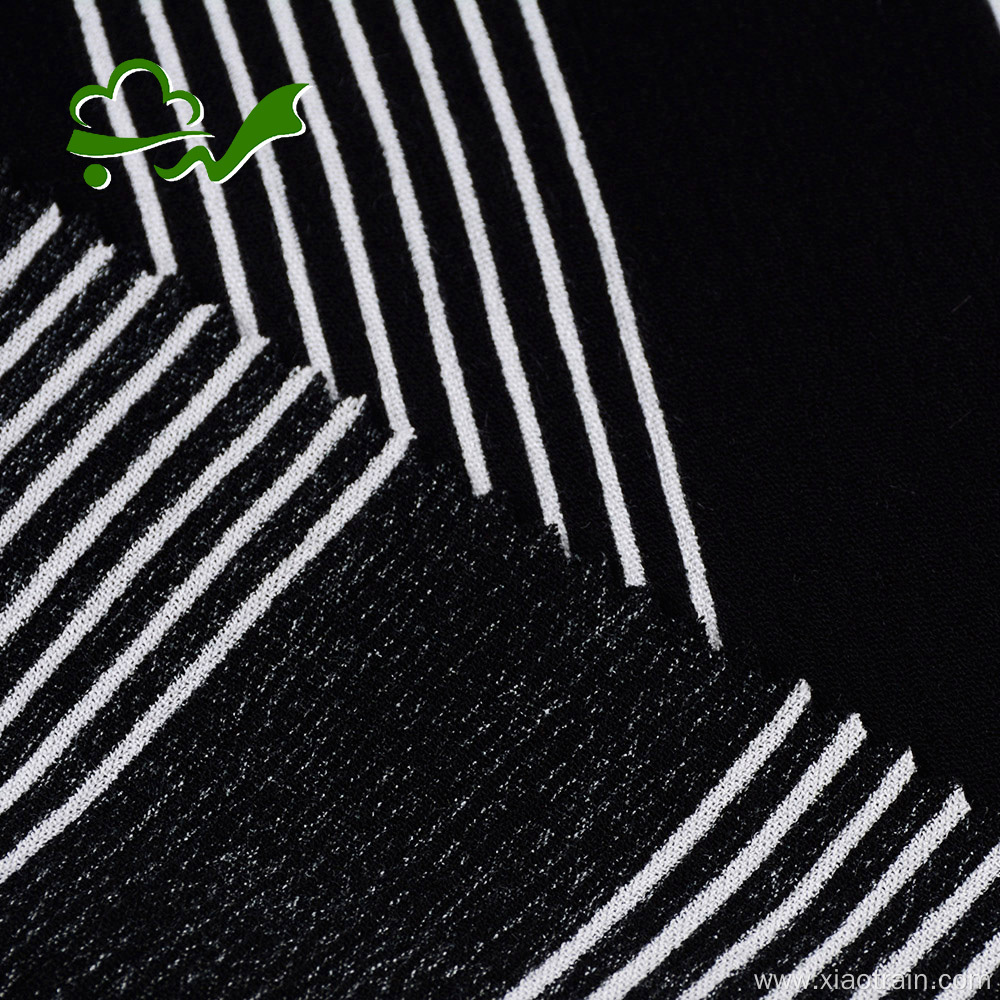 White black stripe printed viscose rayon crepe fabric