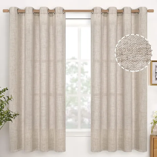 High Quality Linen Curtains - Light Filtering Decor for Living Room, Bedroom, and Office (2 Panels)