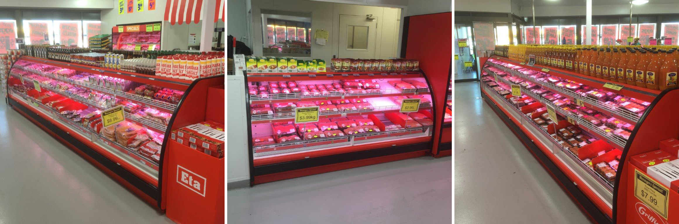 1250mm semi-vertical meat display showcase