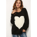 Frauen Crewneck süße Herz gestrickt