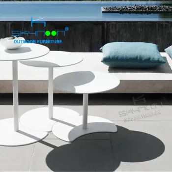 Modern White Round Nesting Coffee Side Table for Outdoor Garden Design