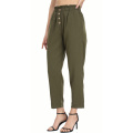 Women's Crop Linen Pants Elastic