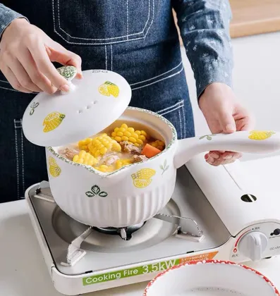 Ceramic Round Dish Casserole Clay Pot Earthen Bakeware With Lid