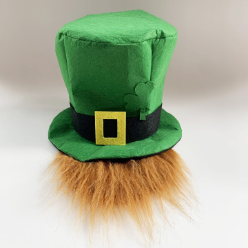 2025 Green Shamrock Leprechaun Top Hat with Beard for Ireland Carnival Party