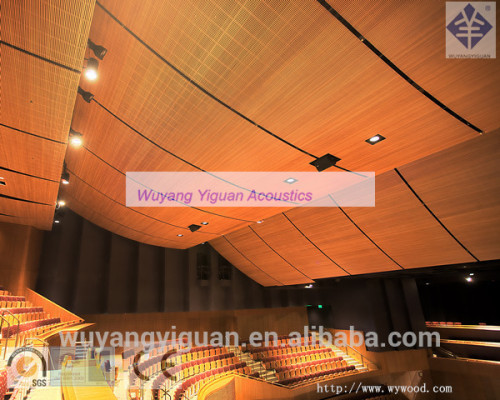 new curve peforated natural wood veneer acoustic ceiling in Opera hall
