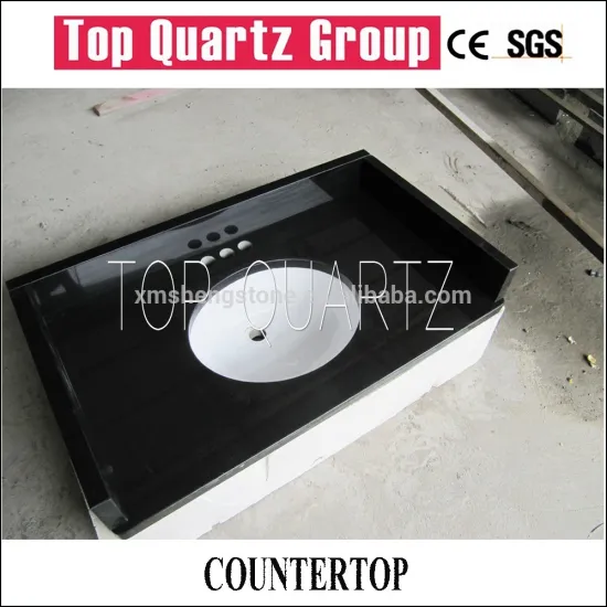 Jet black engineered quartz countertop ,custom countertops