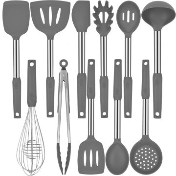 Stainless Steel Handle Silicone Kitchen Utensil Set for Nonstick Cookware