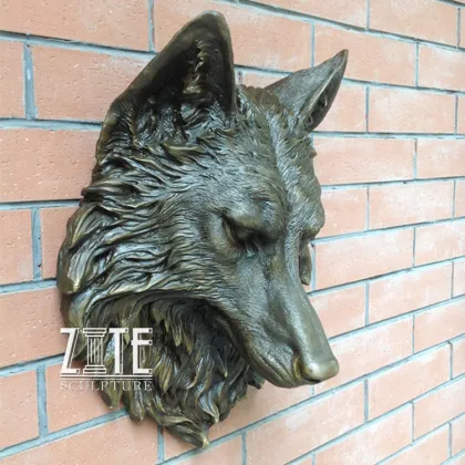 Wall decor metal animal bust sculpture bronze wall mounted wolf head statue