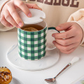 Green Ceramic Mug Water Milk Coffee Tea Mug Porcelain Tea Cup Stoneware Modern Cup with Green Mosaic