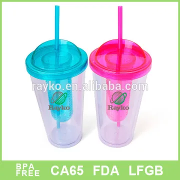 fadshionabke double wall plastic tea and fruit infuser mug with straw