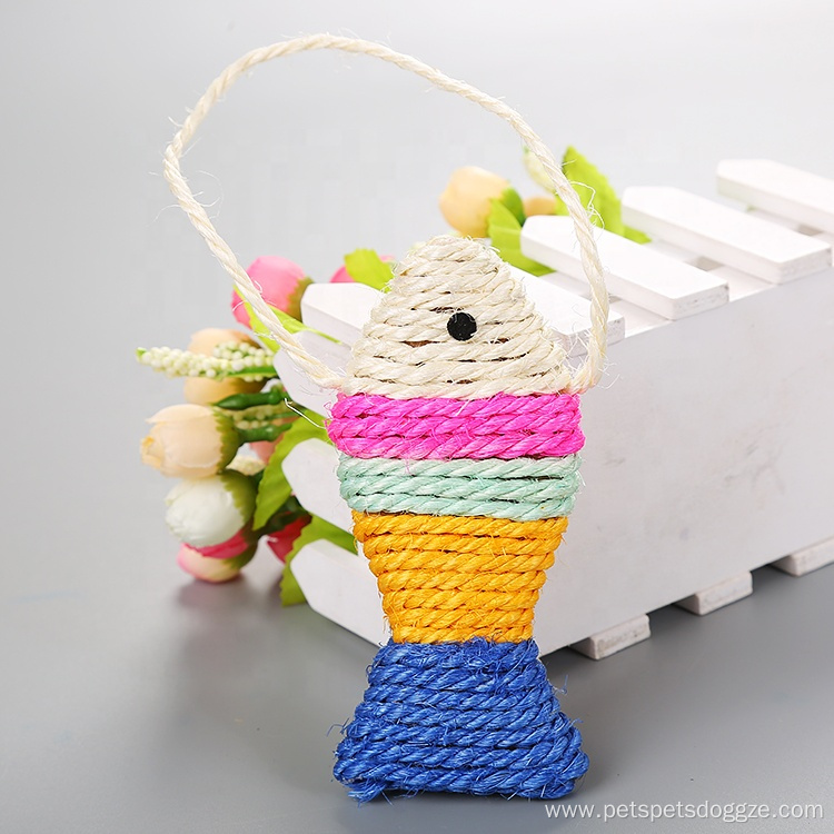 colorful sisal fish cat scratcher with lanyard toys