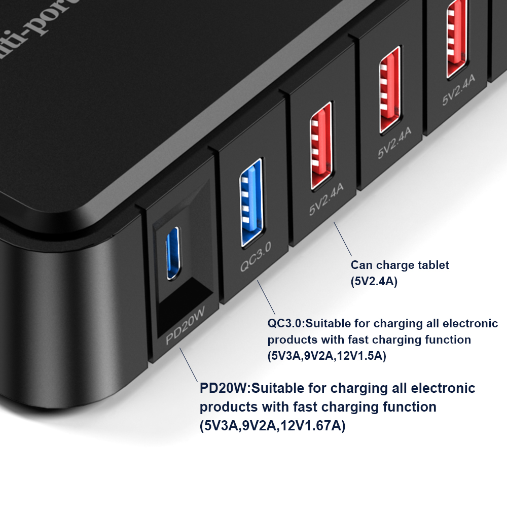 pd 20w qc 3.0 usb charger 6 port