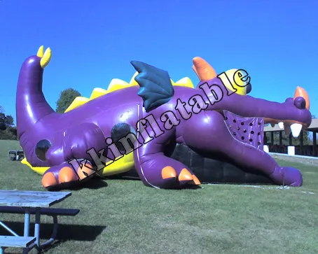 funny inflatable dragon obstacle; purple inflatable dinosaur tunnel obstacle KKB-L037