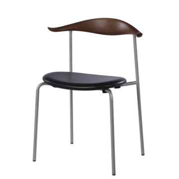 simple metal dining chair with wood seat